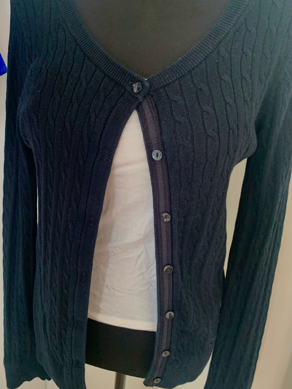 Eddie Bauer Navy Cable Knit Button-Front Cardigan
